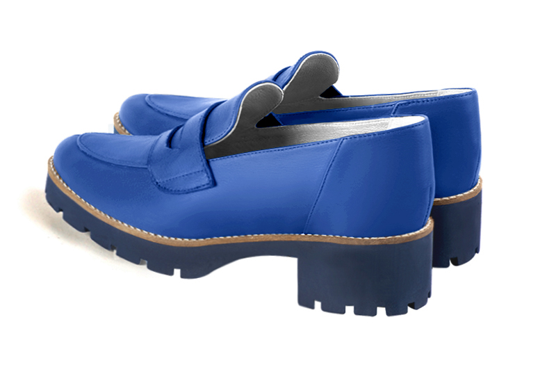 Electric blue women's casual loafers. Round toe. Low rubber soles. Rear view - Florence KOOIJMAN